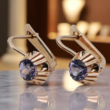 Rose pink 14k 585 gold alexandrite earrings vec027 Vintage Russian Soviet style vec027r-ax