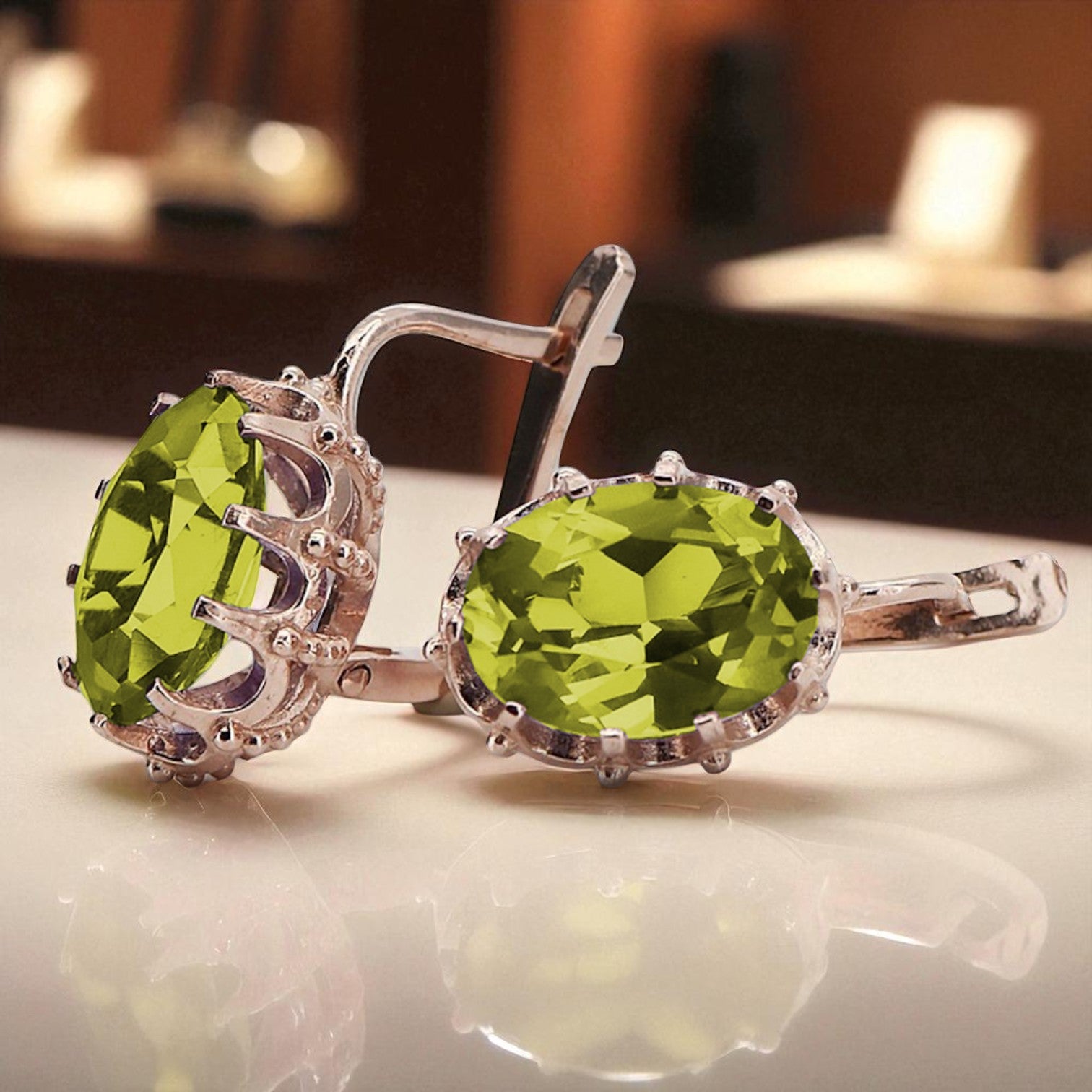 Vintage rose pink 14k 585 gold peridot earrings vec079 Vintage