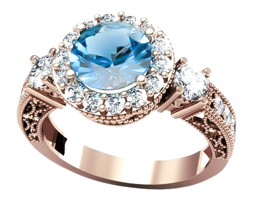 Vintage style Ring Aquamarine Original Vintage 14K Rose Gold crc003r