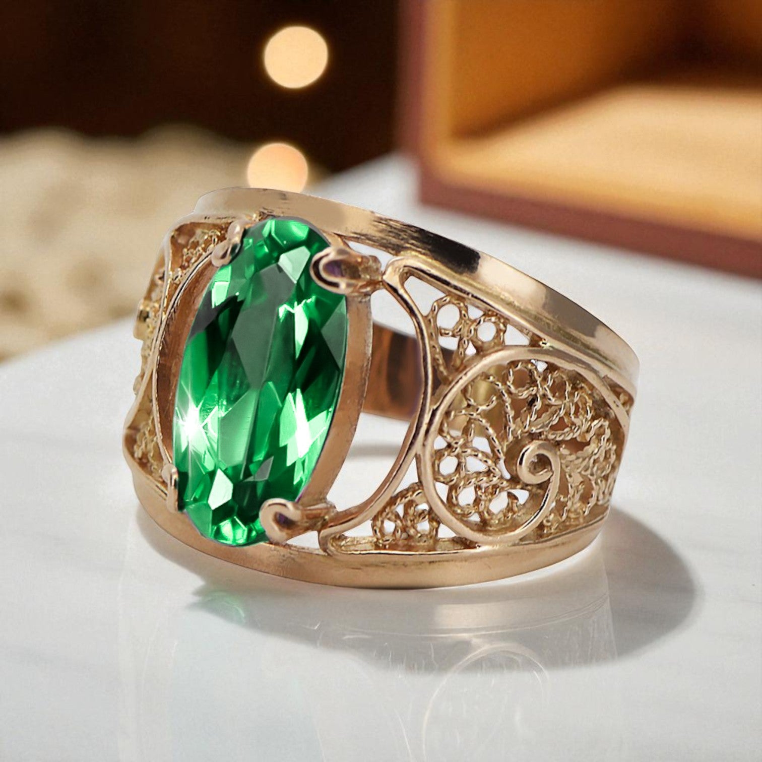 Original Vintage 14K Rose Gold Emerald Ring Vintage craft vrc057r vrc057r-em