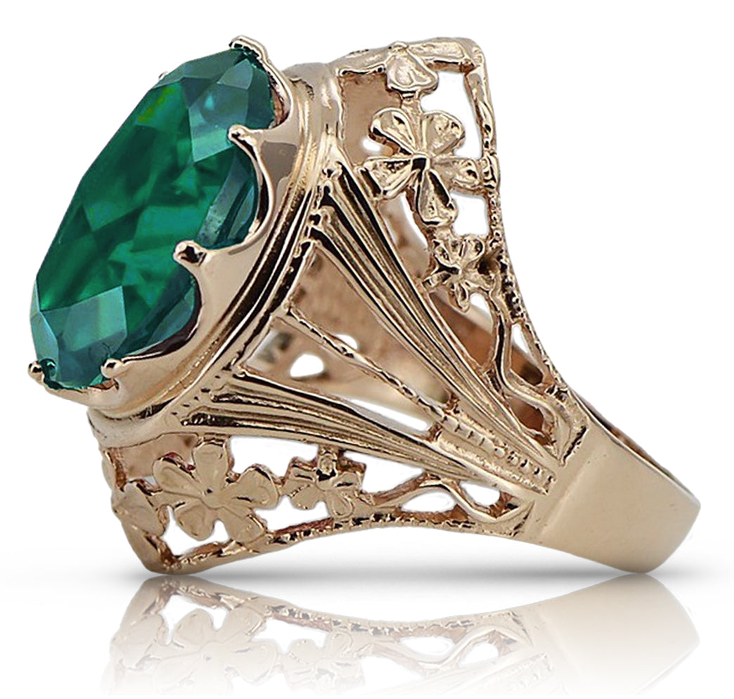 Vintage rose pink 14k gold 585 Emerald ring vrc031 Vintage