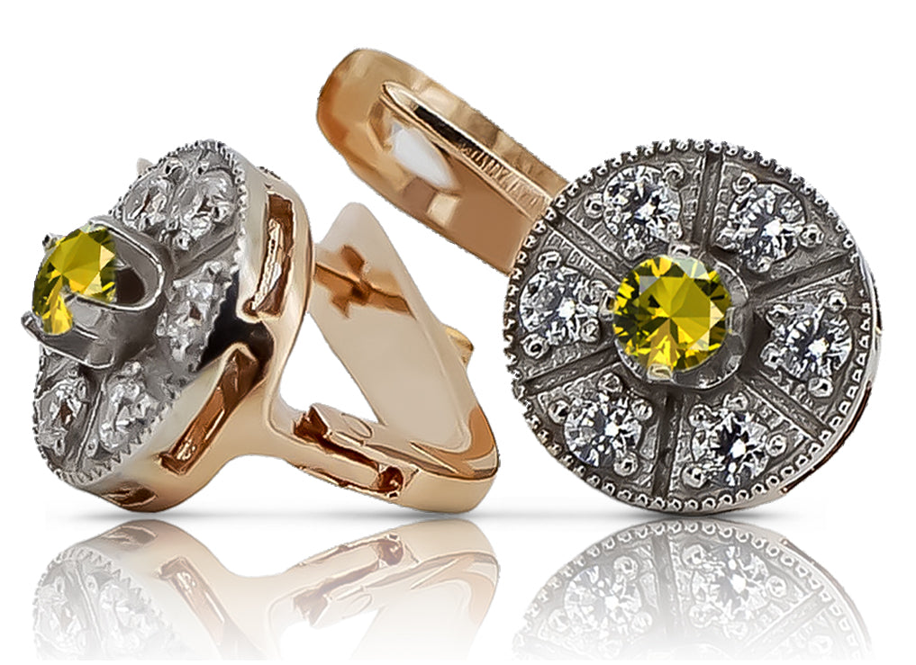 Vintage rose pink 14k 585 gold peridot earrings vec161rw Vintage vec161rw-yp