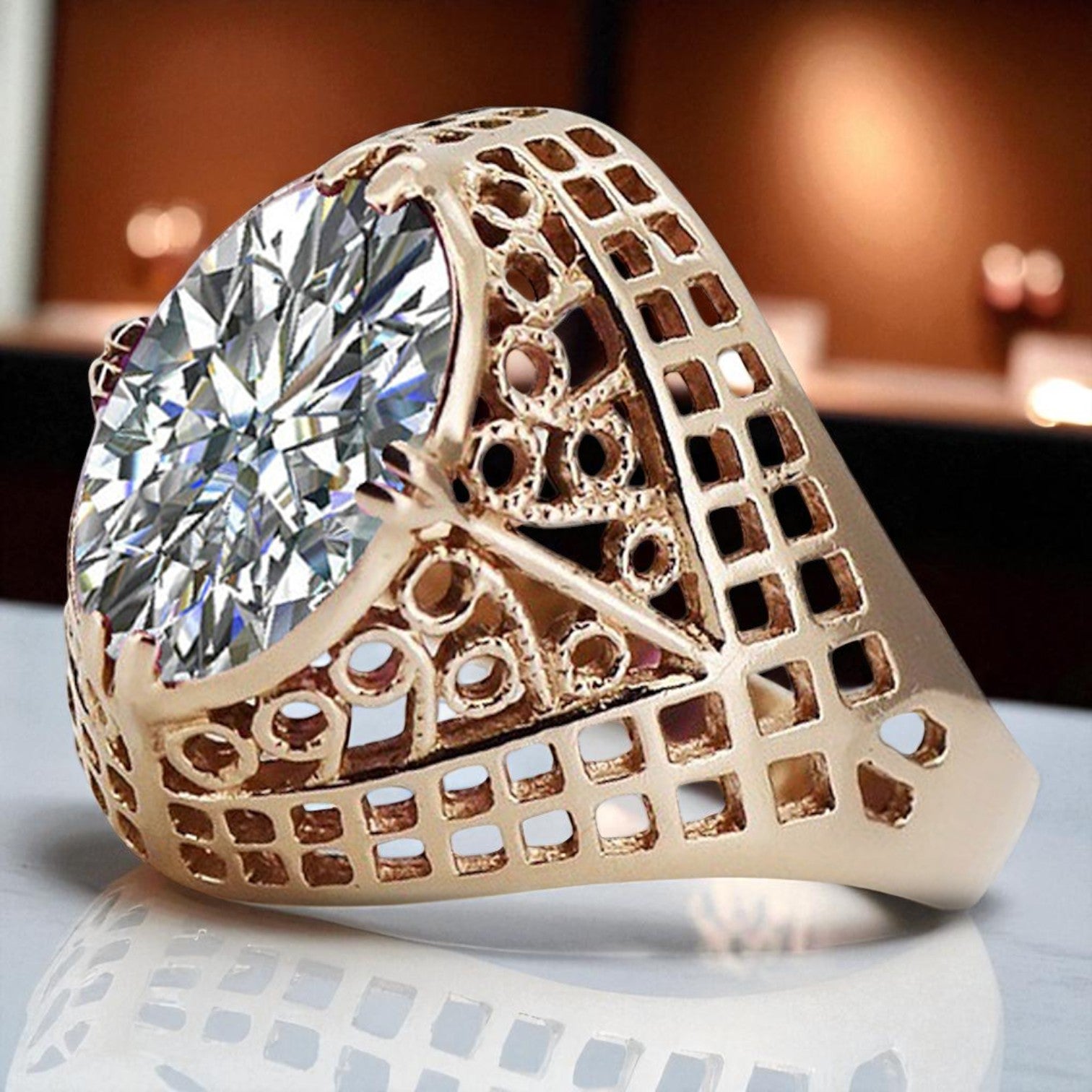 Vintage rose pink 14k gold 585 Cubic Zircon ring vrc030 Vintage