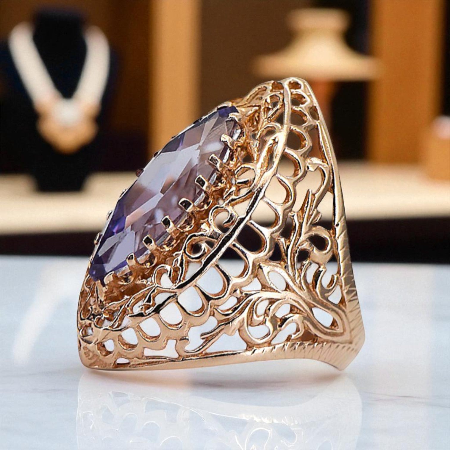 Vintage Ring Alexandrite Original Vintage 14K Rose Gold vrc090r vrc090r-ax