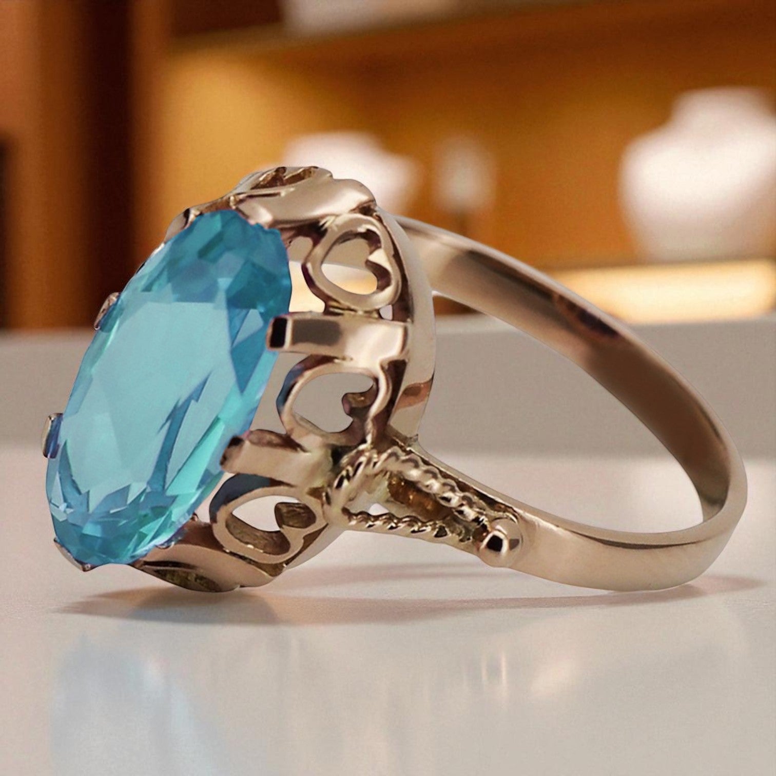 Vintage rose pink 14k gold 585 Aquamarine ring vrc134 Vintage