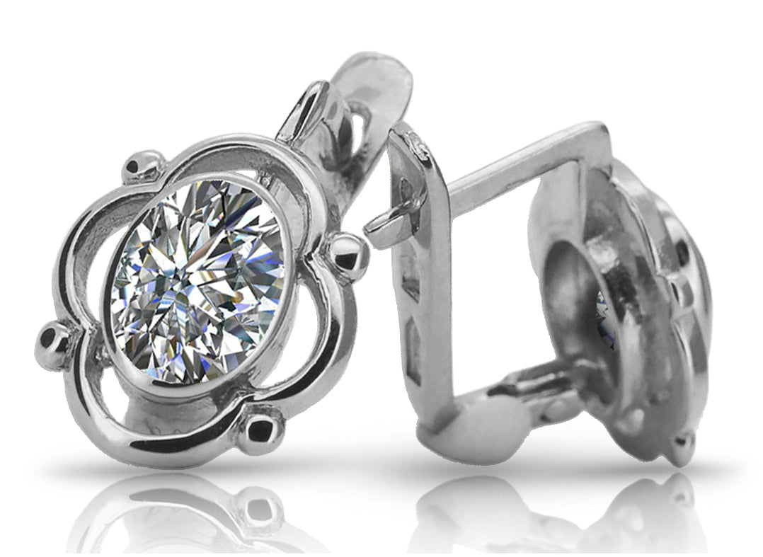 Vintage 925 Silver zircon earrings vec033s Russian Soviet style vec033s-zi