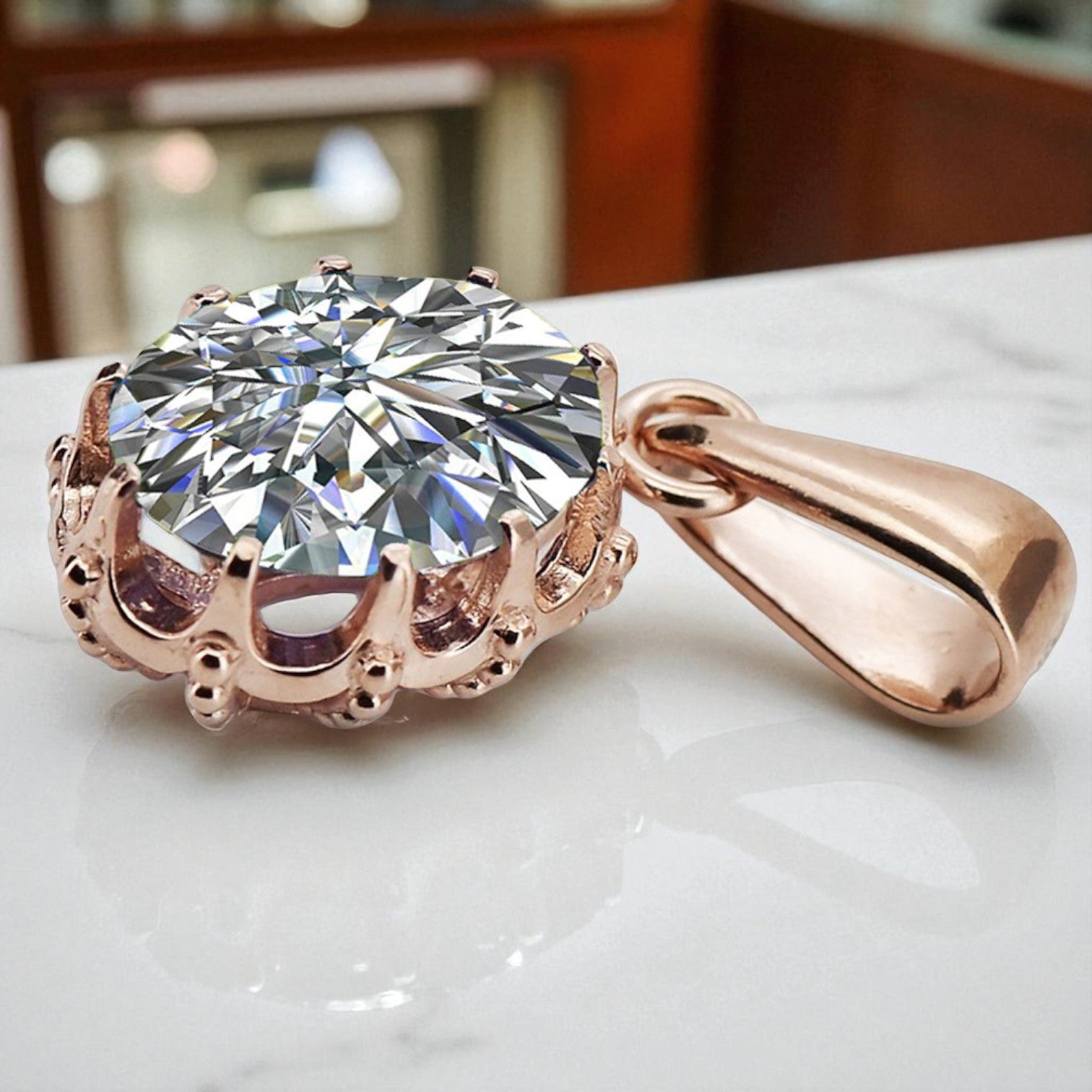 Vintage style Pendant Zircon Original Vintage 14K Rose Gold vpc008r