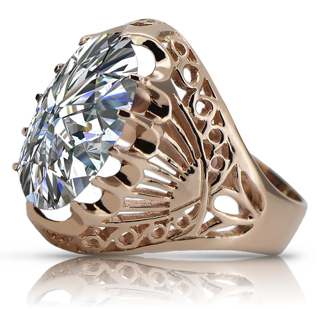 Vintage rose pink 14k gold 585 Zircon ring vrc020r Russian Soviet Vintage style vrc020r-zi