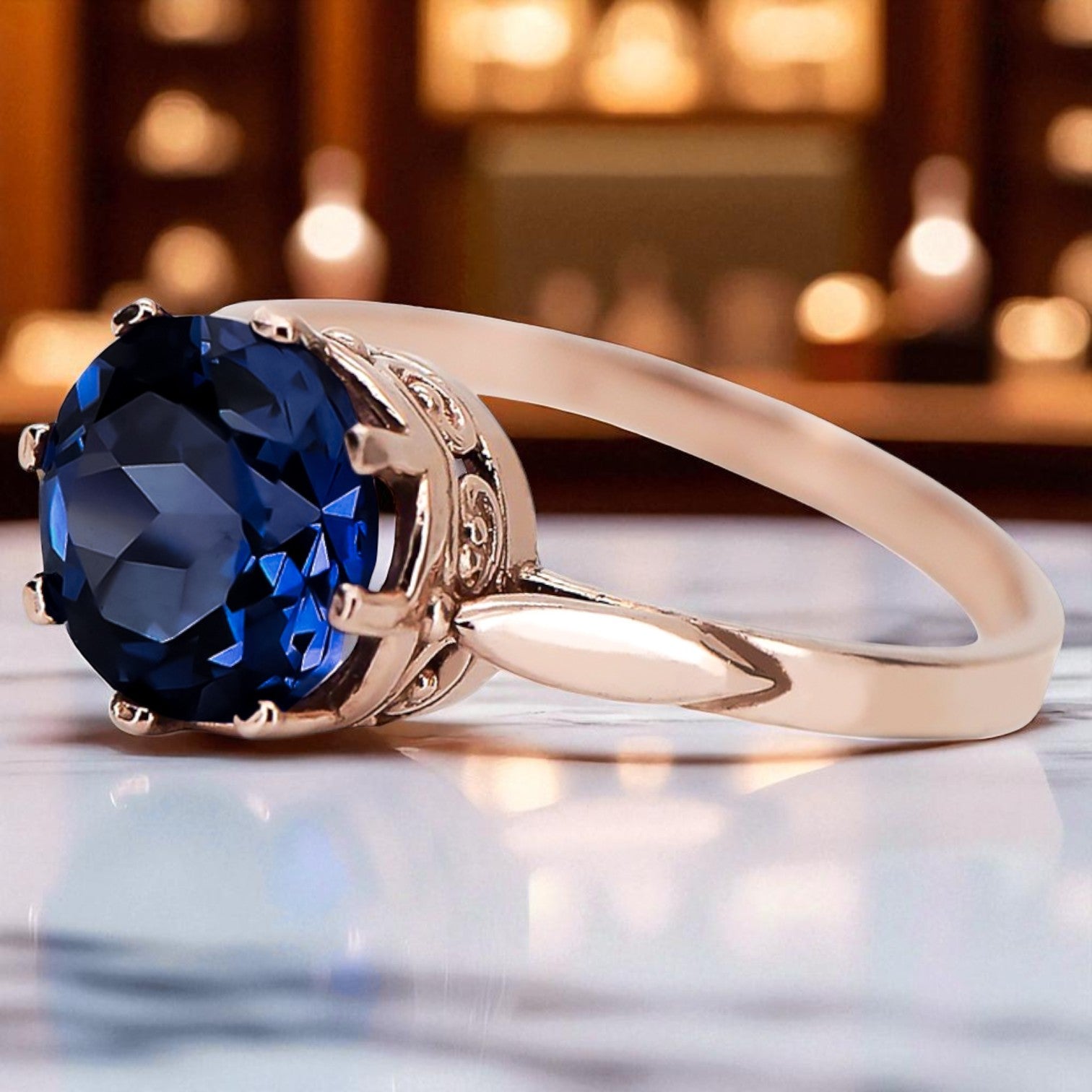 Sapphire Sterling silver rose gold plated Ring Vintage craft vrc366rp