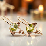 Yellow Peridot Original Vintage 14K Rose Gold Earrings Vintage Jewlery vec142r