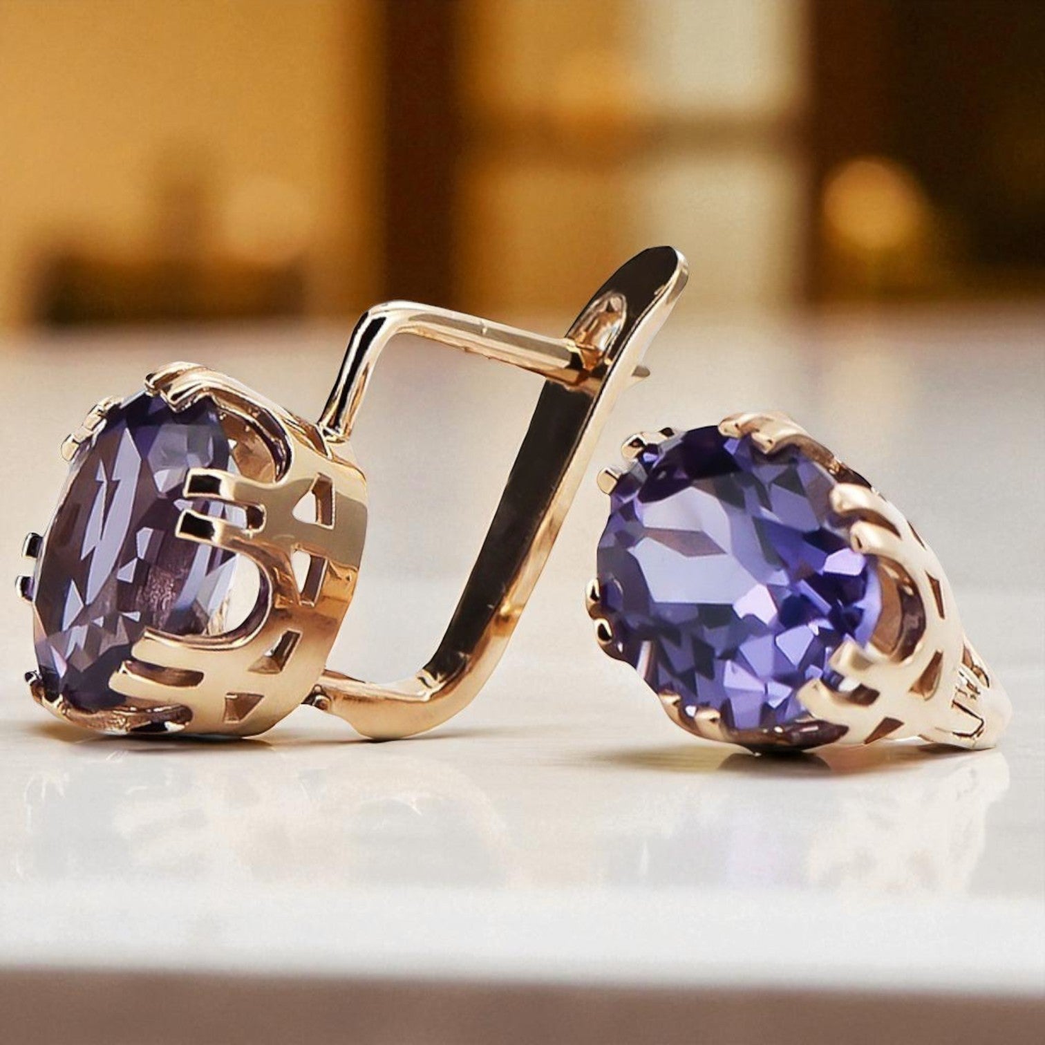 Earrings Alexandrite Original Vintage 14K Rose Gold Vintage style vec016r