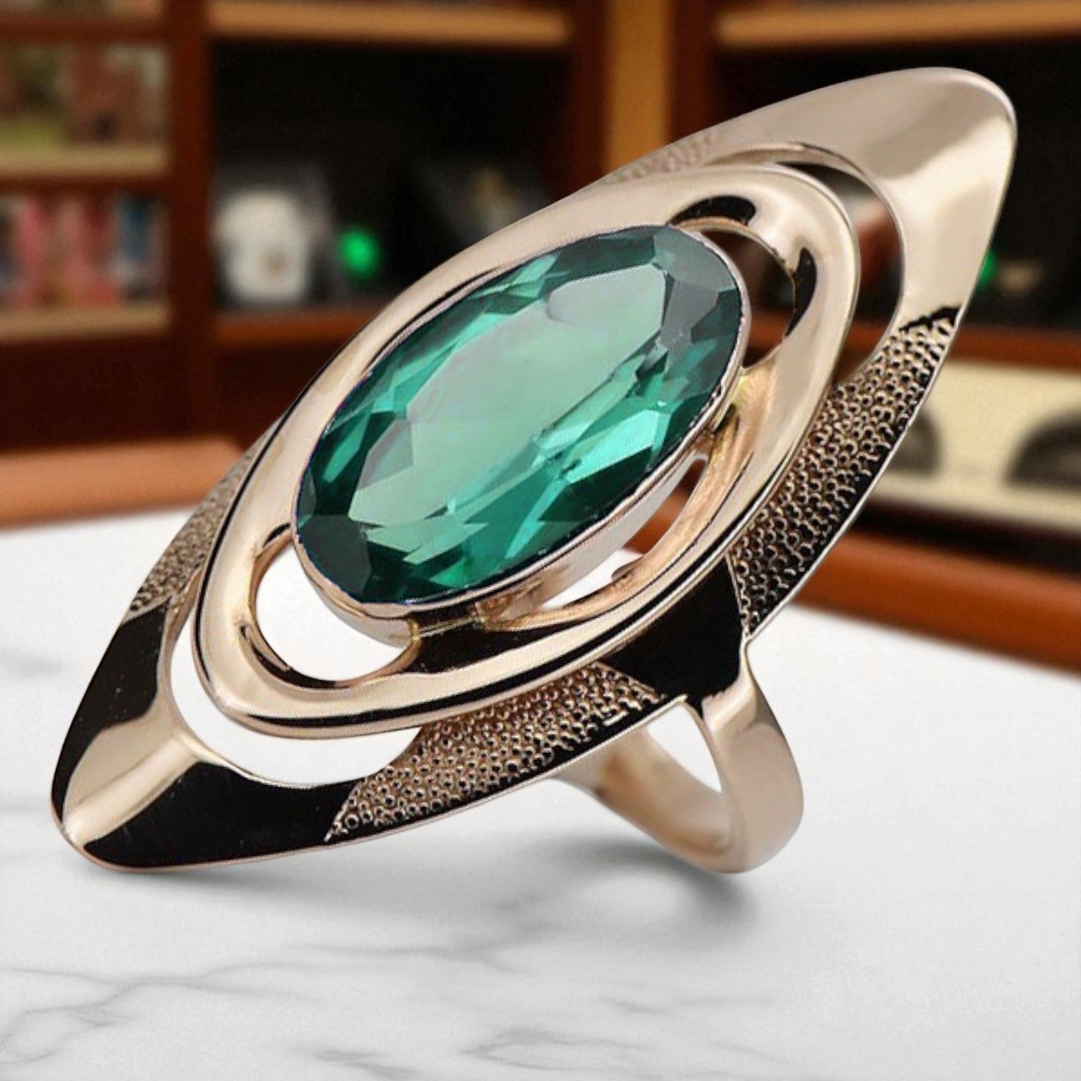 Vintage 14k Rose Gold Sapphire Ring, Oval 8x15mm