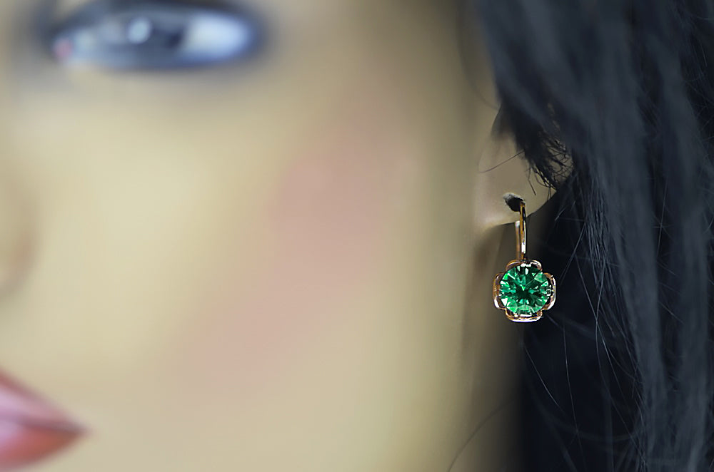 Earrings Vintage Jewlery Emerald Original Vintage 14K Rose Gold vec029r vec029r-em
