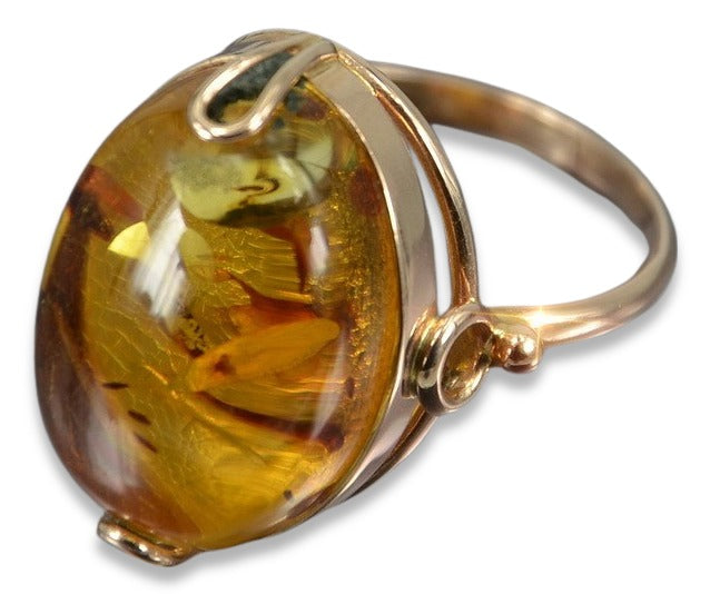 Vintage rose 14k 585 gold amber ring vrab017