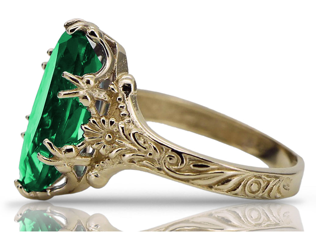 Vintage yellow 14k solid gold Emerald majestic ring vrc084 Vintage!