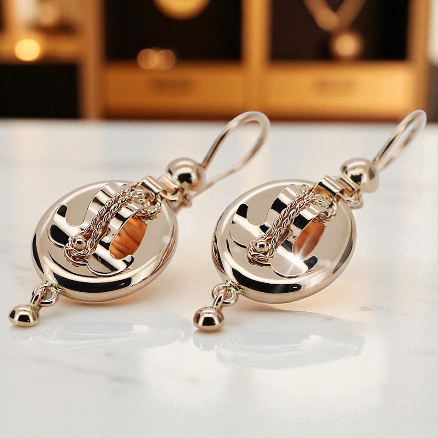 Vintage rose pink 14k 585 gold Samovar earrings ven244