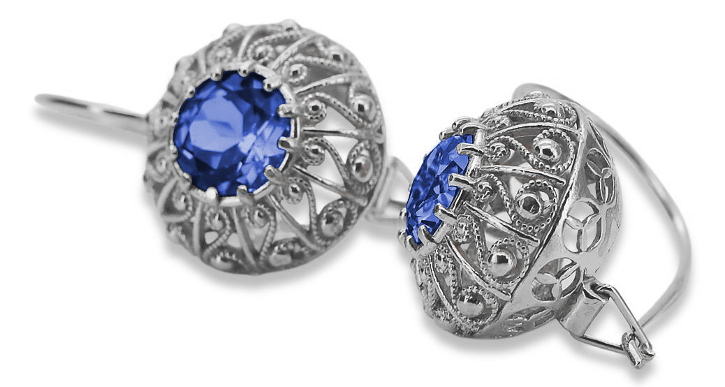 Vintage Silver Sapphire Earrings 925, 28mm/16mm vec002s-sp