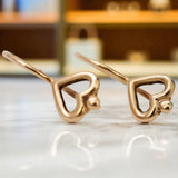 Vintage rose pink 14k 585 gold Vintage heart earrings ven102