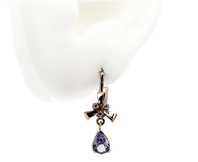 Rose pink 14k 585 gold alexandrite earrings vec045 Vintage Russian Soviet style vec045r-ax