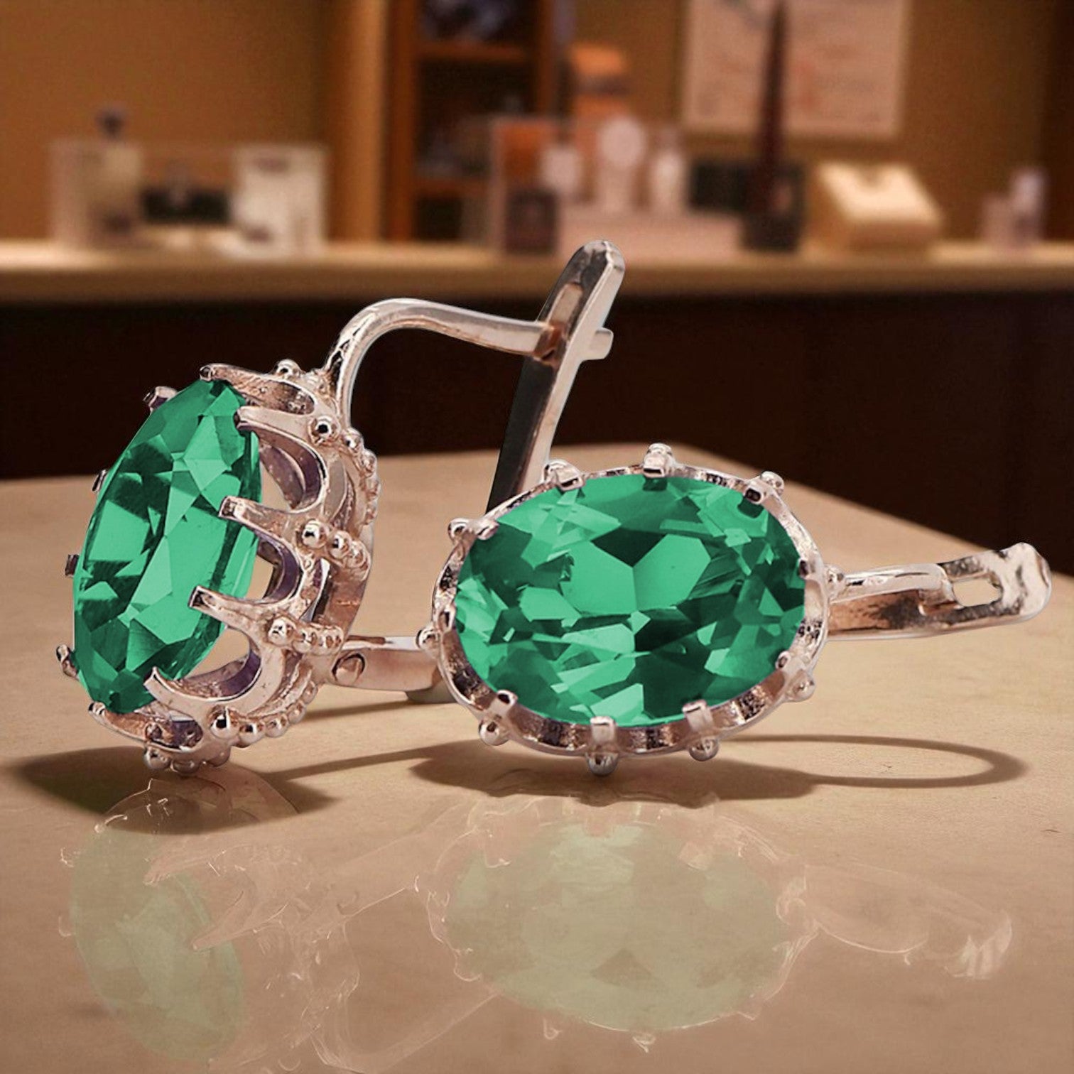 Vintage rose pink 14k 585 gold emerald earrings vec079
