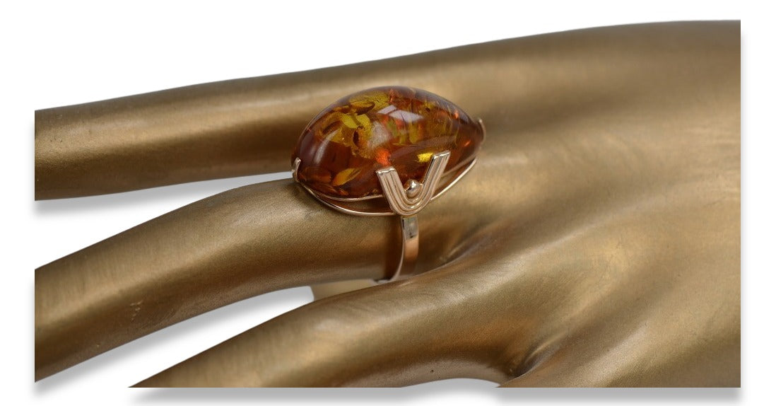 Vintage rose 14k 585 gold amber ring vrab040