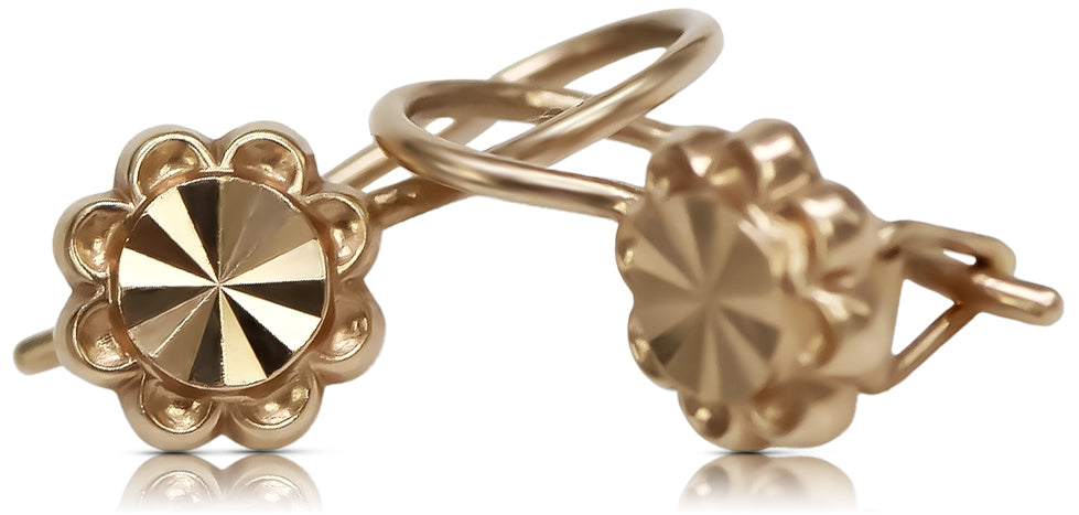 Vintage rose pink 14k 585 gold Vintage flower earrings ven229