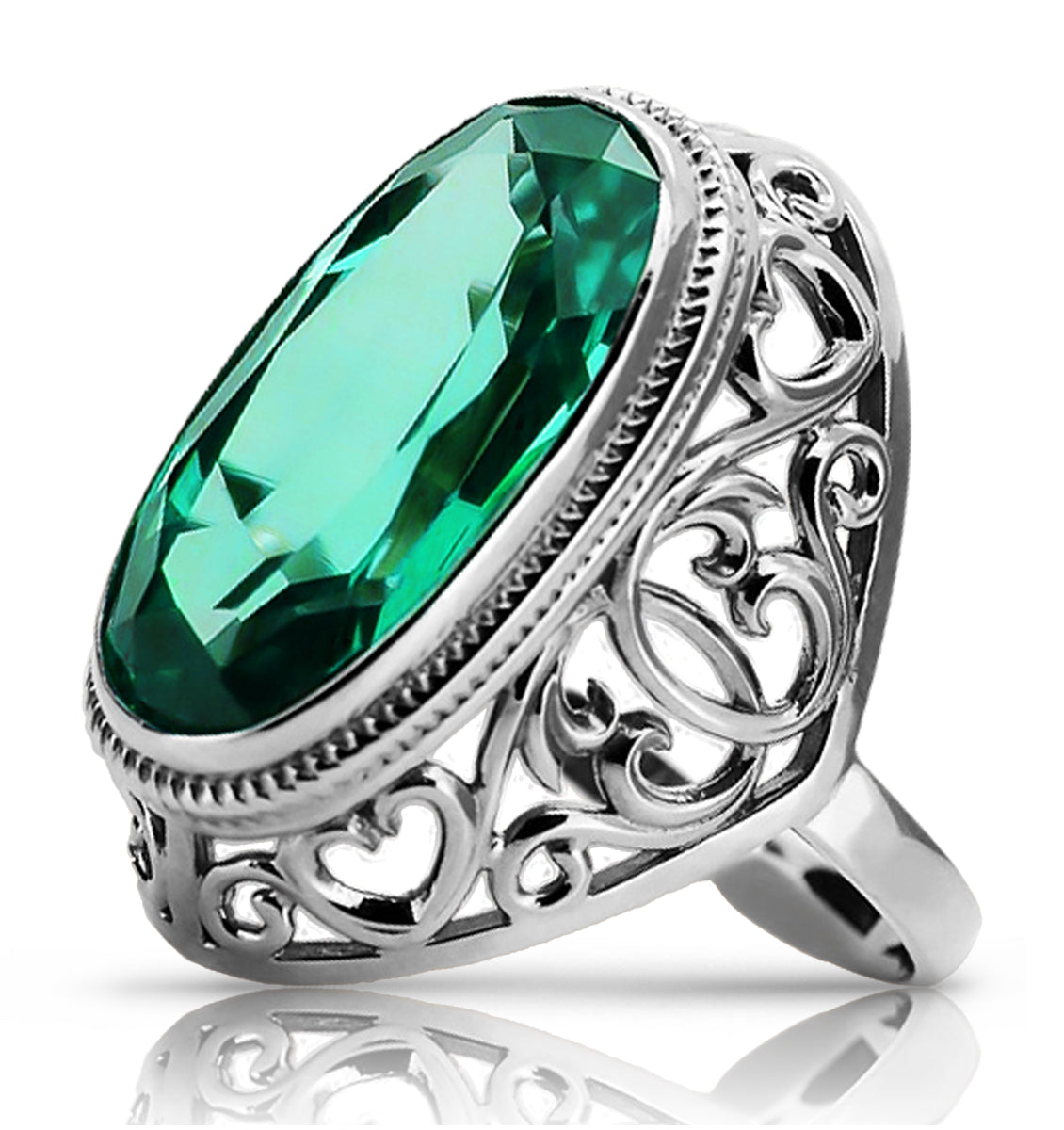 Silver 925 Soviet Russian style emerald ring vrc184s Vintage vrc184s-em