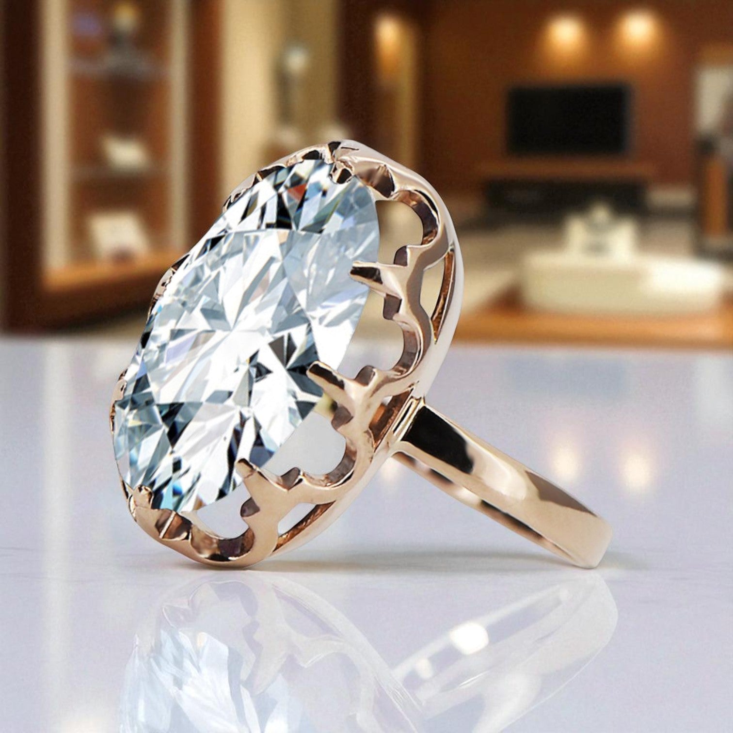 Vintage craft Ring Zircon Original Vintage 14K Rose Gold vrc253r