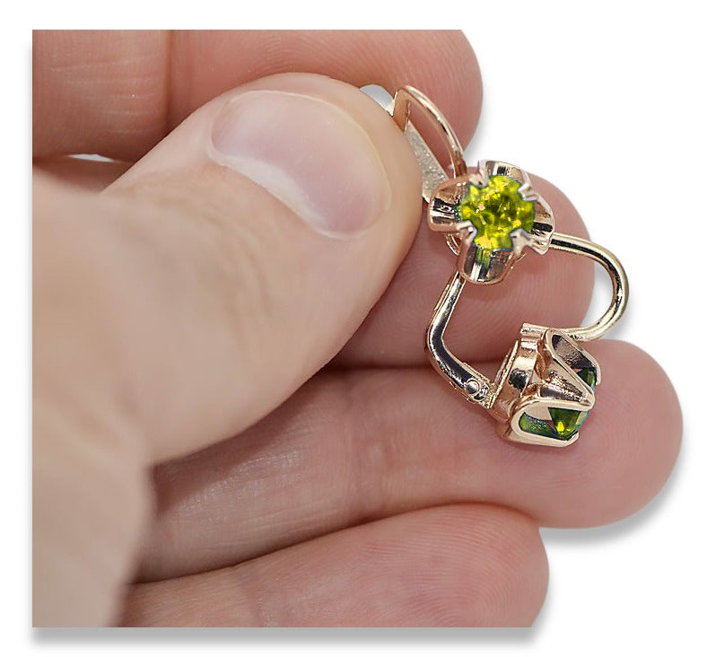 Vintage rose pink 14k 585 gold Peridot earrings vec018 Russian Soviet style vec018r-yp