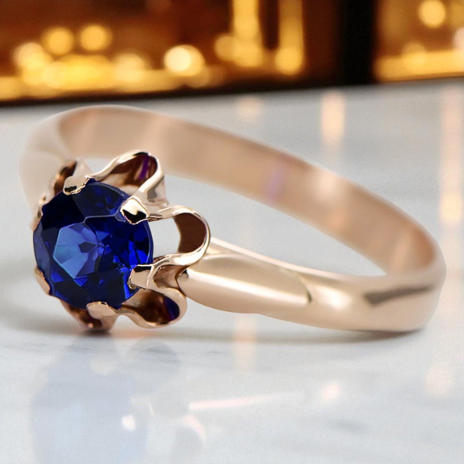 Vintage style Ring Sapphire Original Vintage 14K Rose Gold vrc094r