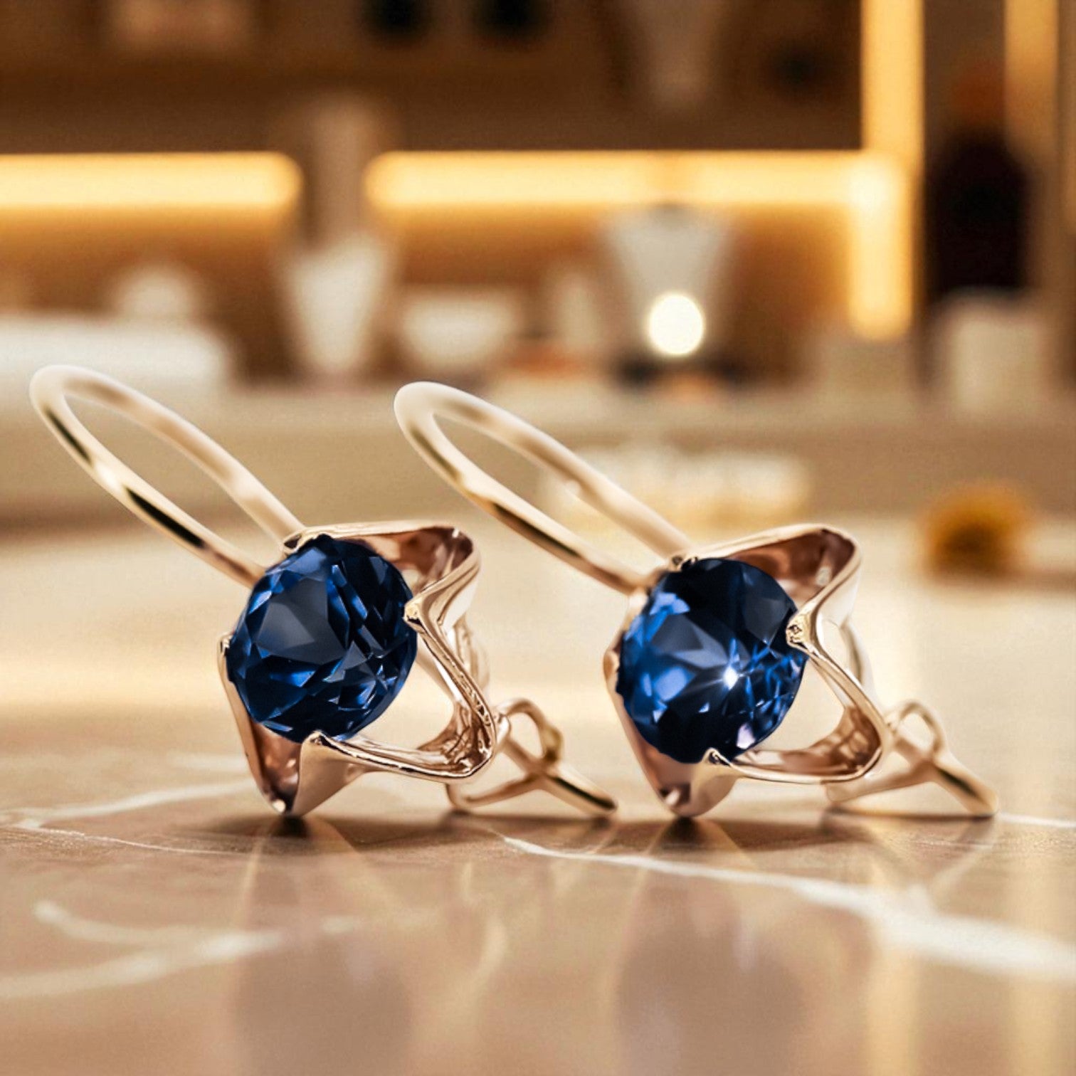 Sapphire Original Vintage 14K Rose Gold Earrings Vintage Jewlery vec142r vec142r-sp
