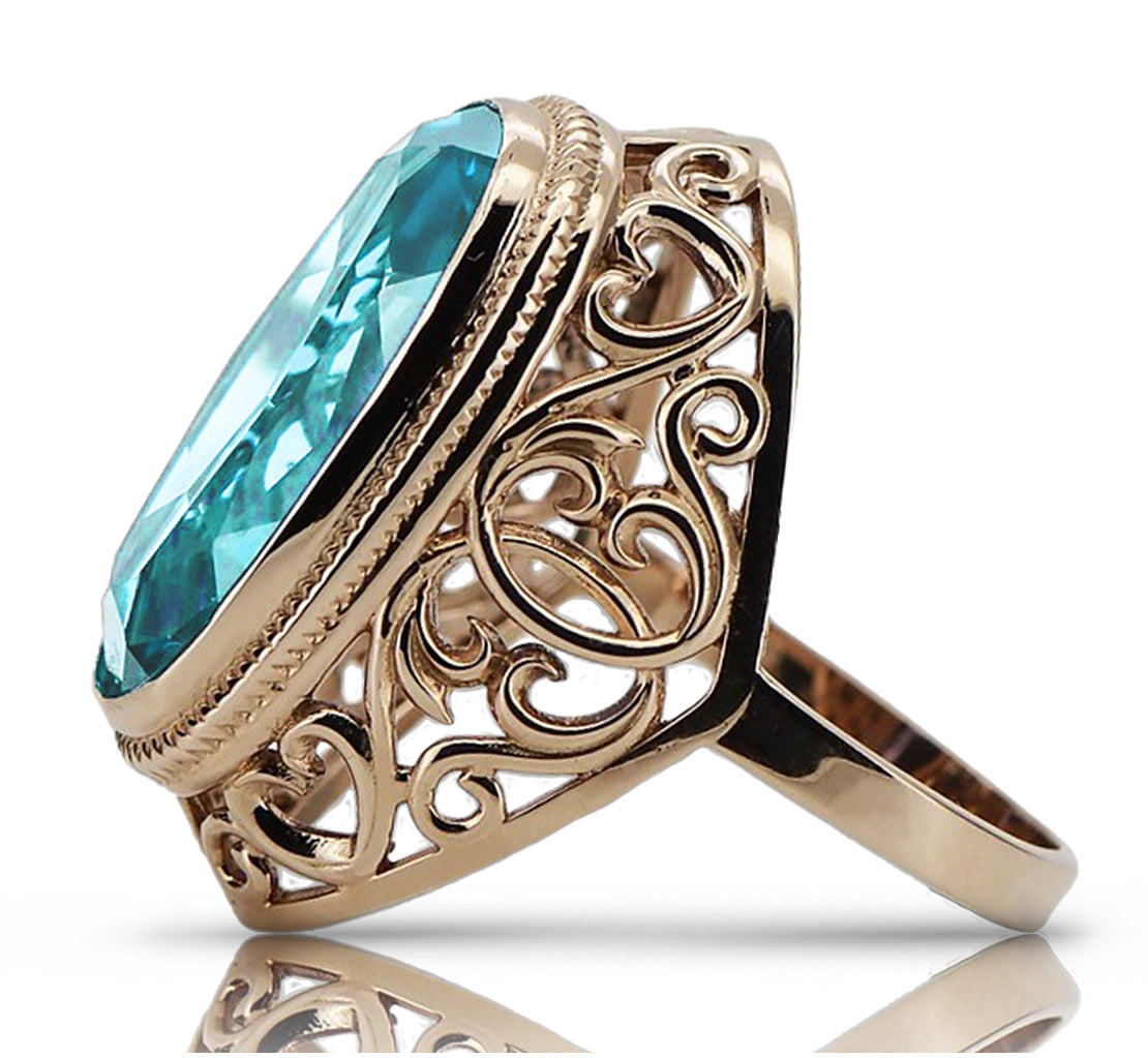 Rose pink 14k gold 585 aquamarine ring vrc184 Vintage vrc184r-aq