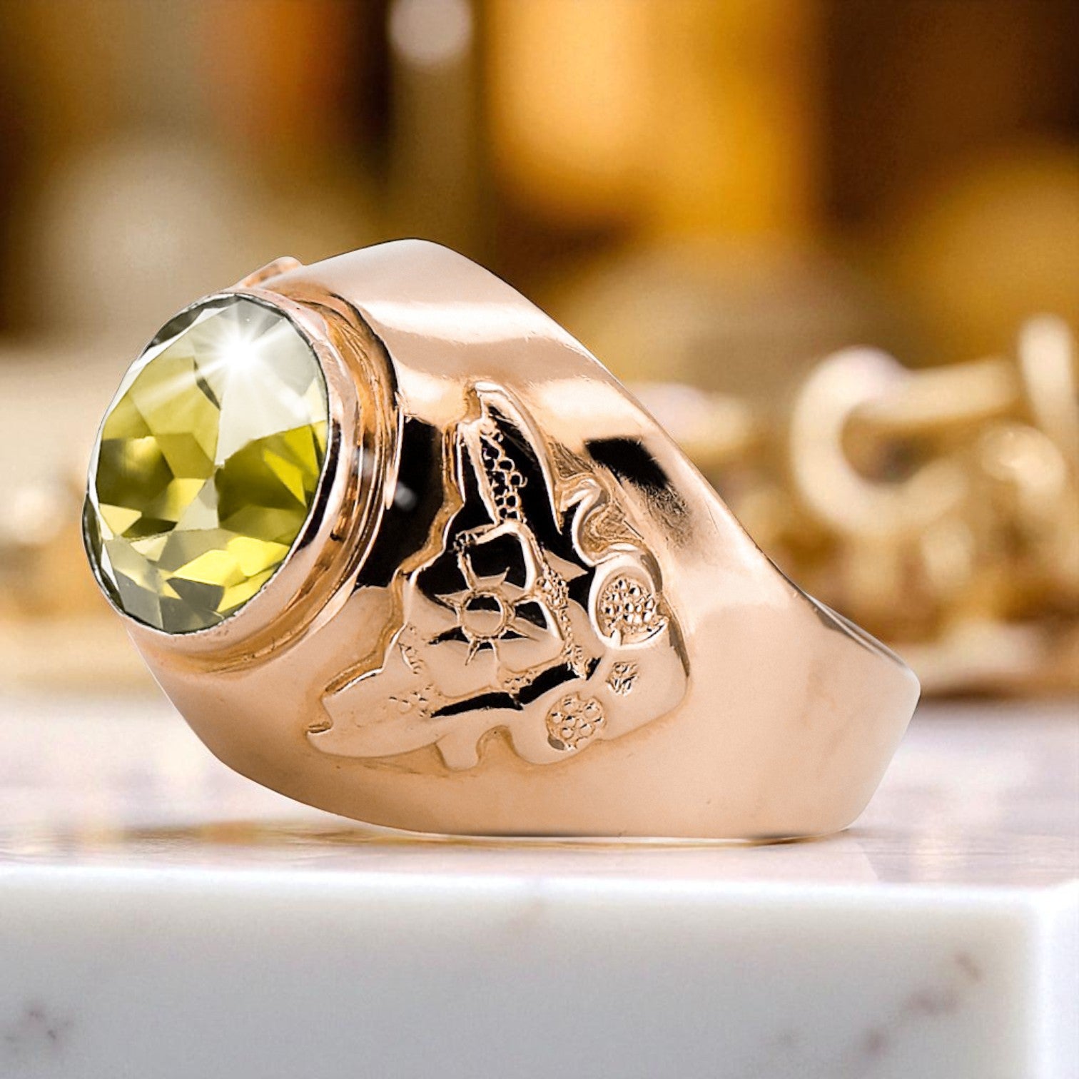 Yellow Peridot Original Vintage 14K Rose Gold Ring Vintage style vrc078r vrc078r-yp