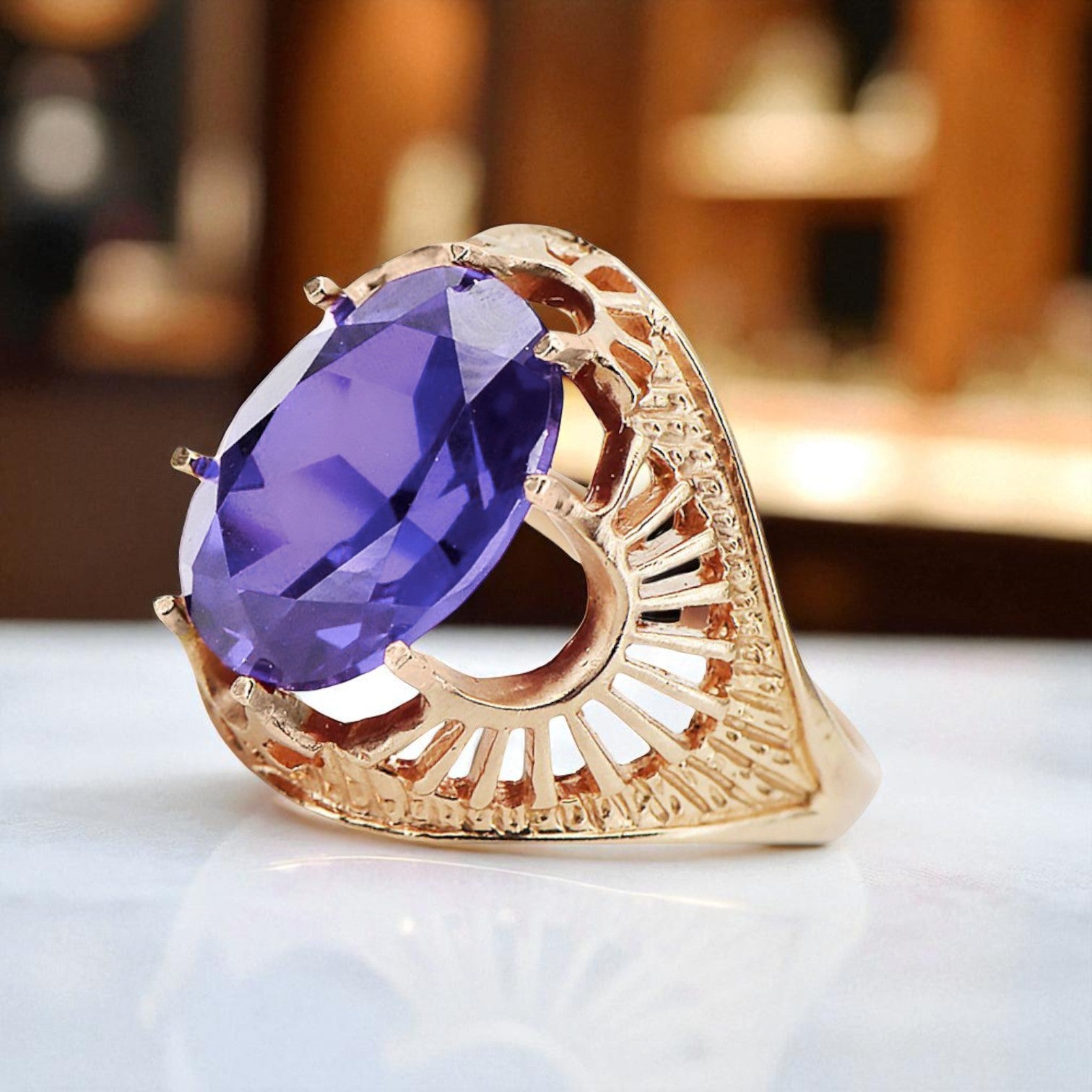 Vintage rose pink 14k gold 585 Alexandrite ring vrc003r Russian Soviet Vintage style