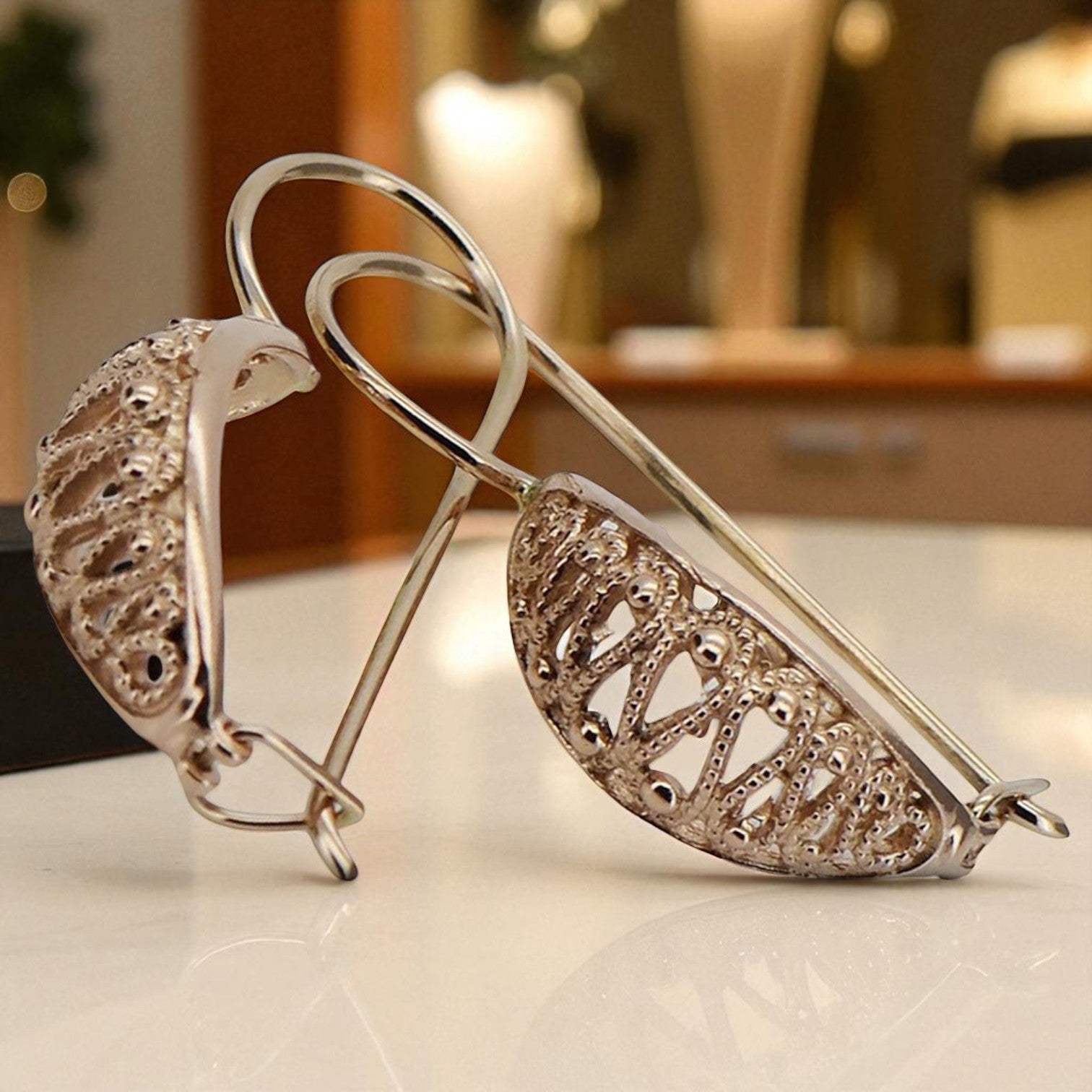 Vintage rose pink 14k 585 gold Vintage Hanging earrings ven154