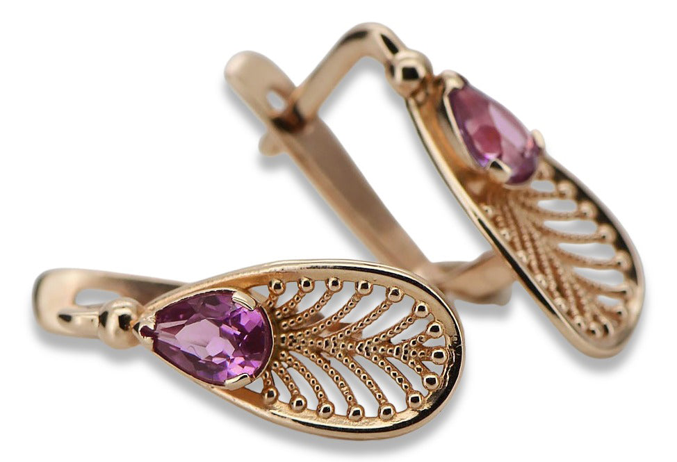 Vintage rose pink 14k 585 gold amethyst earrings vec067 Vintage