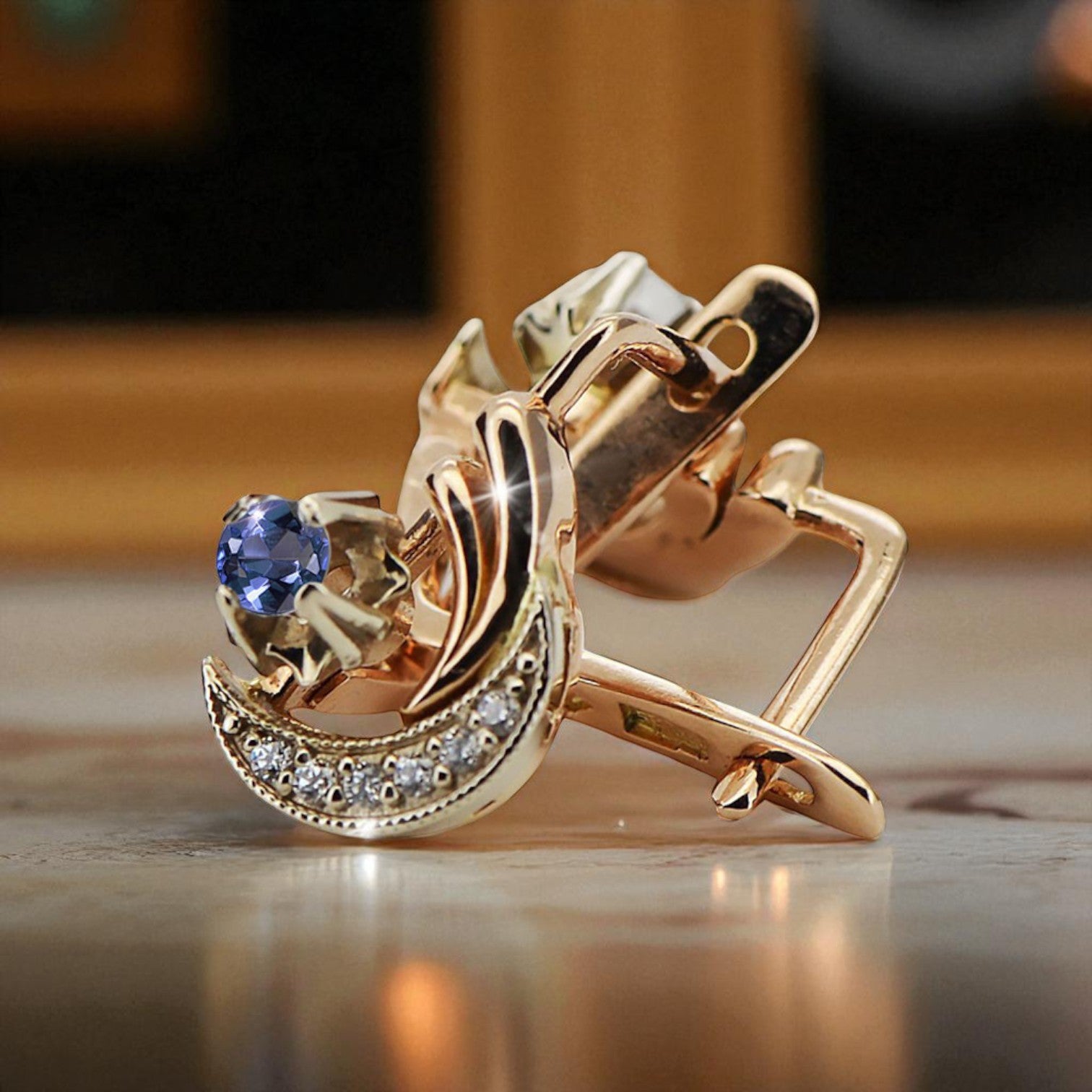 Rose pink 14k gold 585 alexandrite zircon earrings vec093rw Russian Soviet Vintage style vec093rw-ax