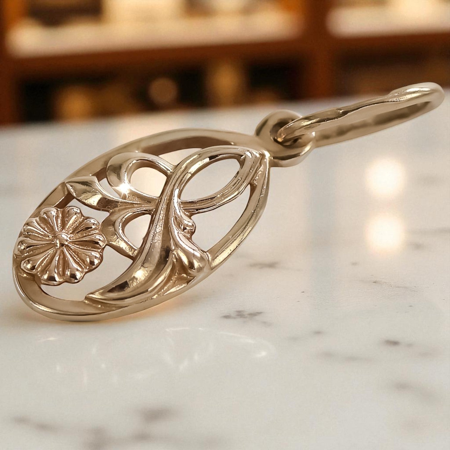 Vintage rose pink 14k 585 gold Vintage leaf pendant vpn038