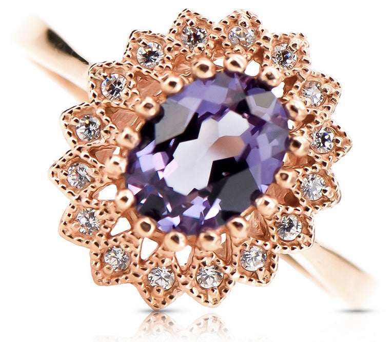 Russian rose pink Vintage style 14K gold Alexandrite Ring crc012r crc012r-ax