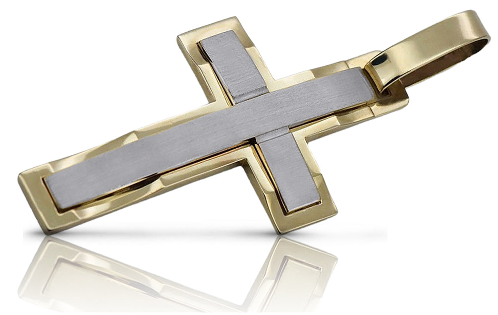 Yellow white 14k solid gold Catholic cross ctc031yw