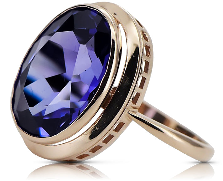 Rose pink 14k gold 585 Sapphire ring vrc285 Vintage Russian Soviet style