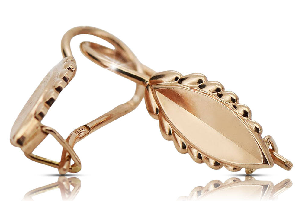 Vintage rose pink 14k 585 gold Vintage leaf earrings ven078