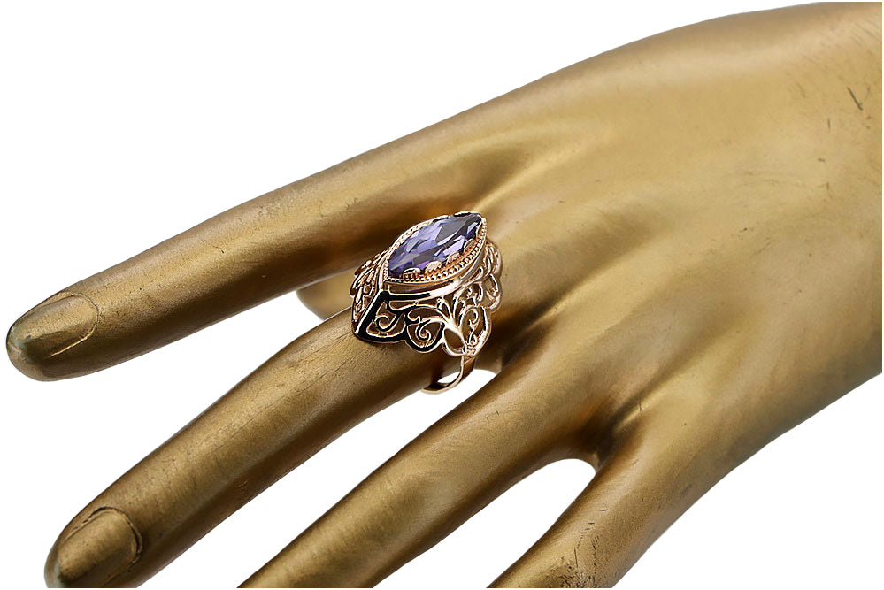 Vintage Alexandrite Marquise Ring 14k Rose Gold