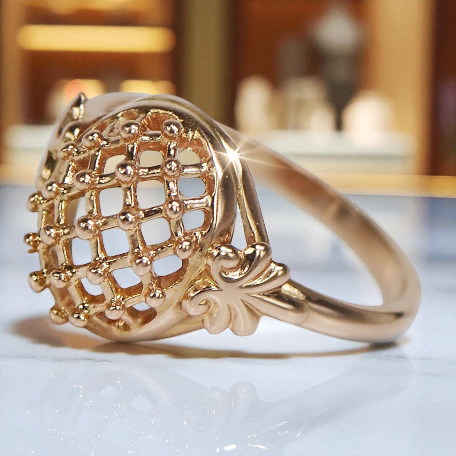 Vintage rose pink 14k 585 gold Vintage ring vrn005