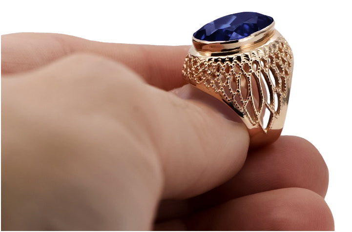 Silver 925 Rose Gold Plated Sapphire Ring vrc089rp Vintage vrc089rp-sp