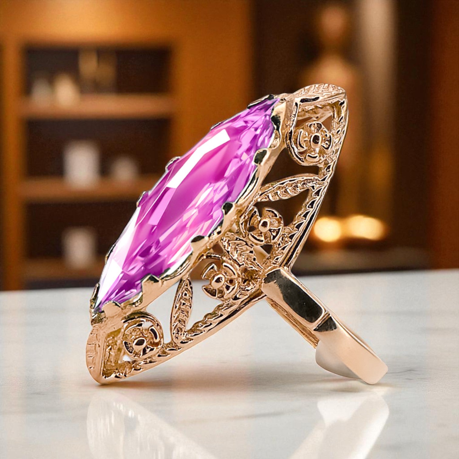 Ring Amethyst Original Vintage 14K Rose Gold Vintage Jewlery vrc005r vrc005r-am