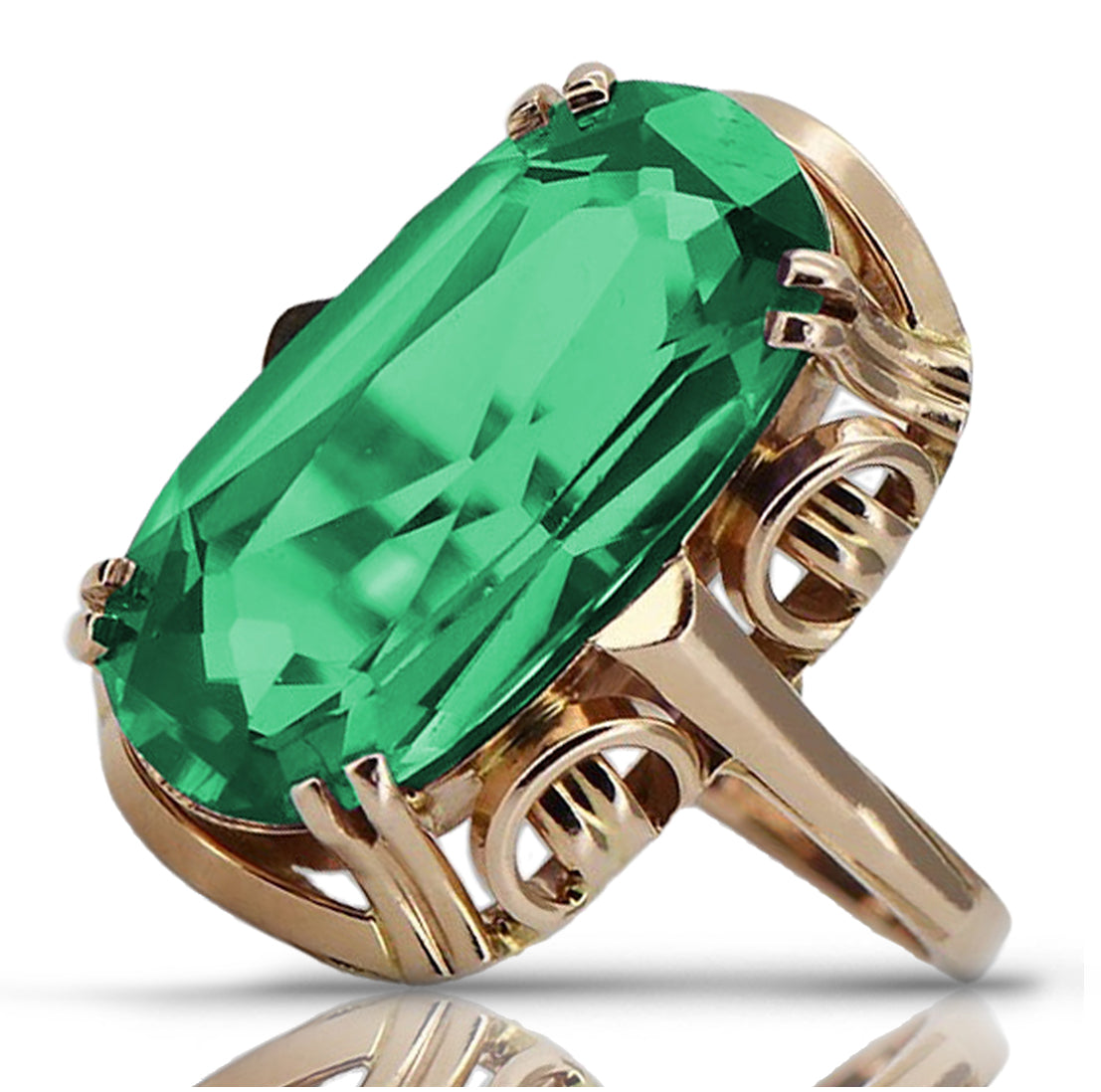 Rose pink 14k gold 585 Emerald ring vrc038r Russian Soviet Vintage style vrc038r-em