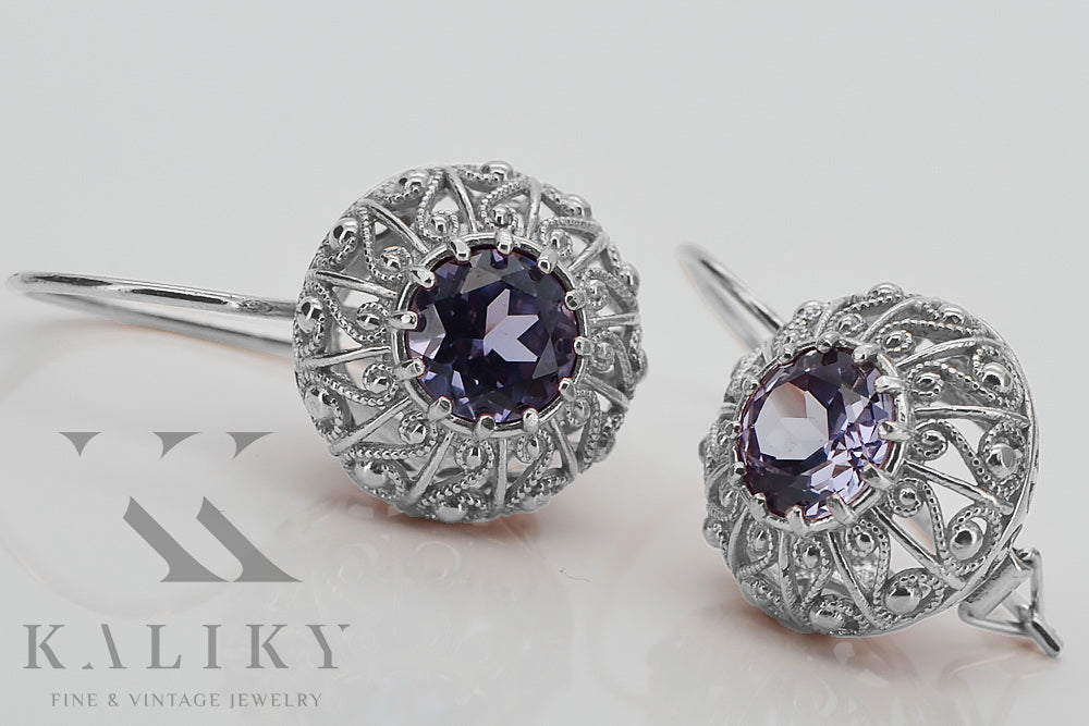 Silver 925 Alexandrite earrings vec002s Russian Soviet style vec002s-ax