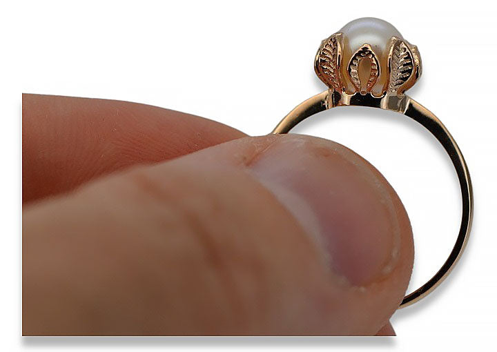 Rose 14k 585 gold pearl ring vrpr009r Russian Soviet Vintage style