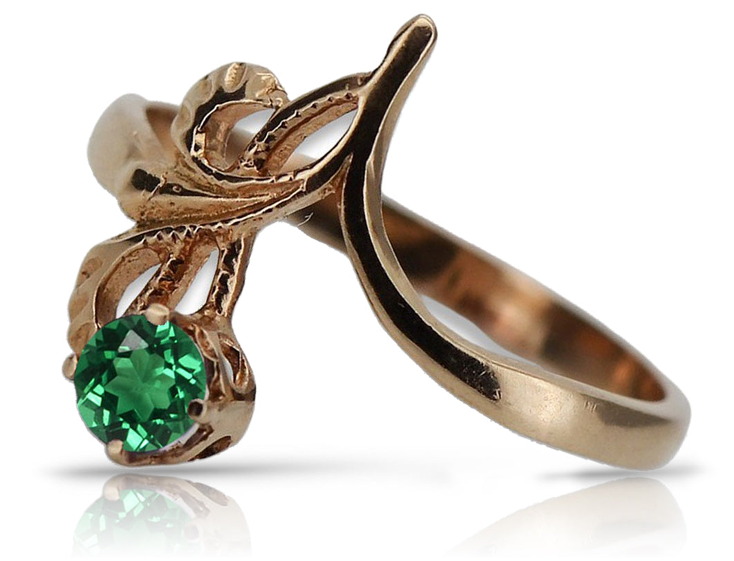 Vintage Rose pink 14k Gold 585 Emerald Ring vrc095 Vintage
